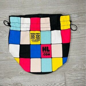 harajuku lovers Color Block Drawstring Purse Tote Cosmetic Bag Small clucth